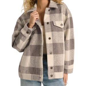 Z Supply Grey/Cream Knit Plaid "Preston" Button-Up Jacket  M